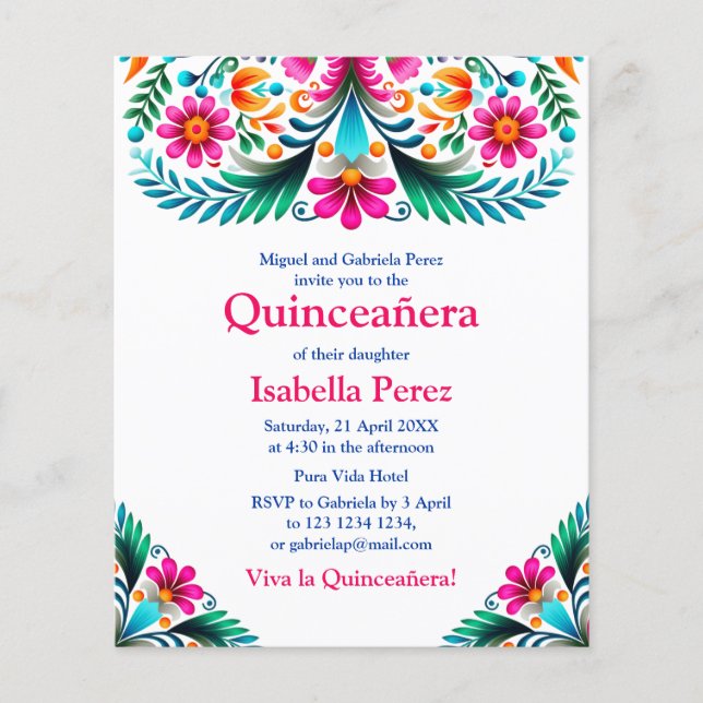 Flyer Floral Quinceanera White Festa Mexicana Aniversári (Frente)