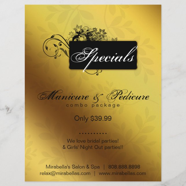 Flyer Floral Salon Spa Dourado Preto (Frente)