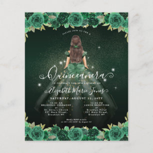 Flyer Floral Verde Princesa Barata Birthday Quinceanera