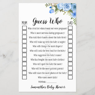 Flyer Flores Azuis Adivinham Quem Joga O Chá de fraldas