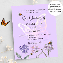 Flyer Flores borboletas violetas orçamento convite para 