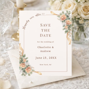Flyer Flores de champanhe de marfim noivado Save the Dat