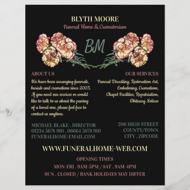 Flyer Flores de cravos, Casa Funerária, Diretores (Frente)
