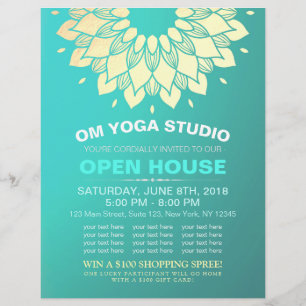 Flyer Flores do YOGA Studio Open House Gold Foil Mandala