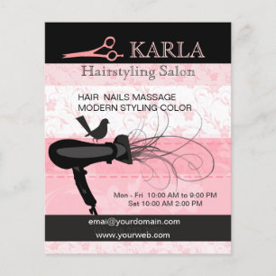 Flyer Flores Rosa Bela Salão Drenador Cabelo Estilista