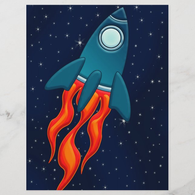 Flyer Foguete Espacial Fofo e Design de Espaço Sideral (Frente)