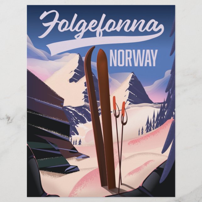 Flyer Folgefonna noruega pôster de esqui. arte de parede (Frente)