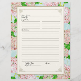 Flyer Folha de Cookbook Rosa Hidrangea Lace Formatura Fl