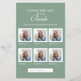 Flyer Folha de papel verde sage adivinhe a idade da noiv