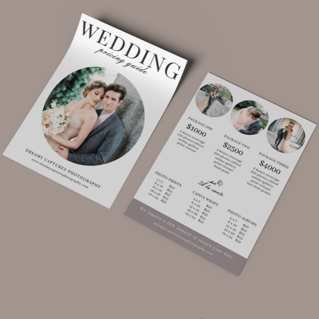 Flyer Folha de Preços de Sessão de Fotografia de Casamen (Criador carregado)