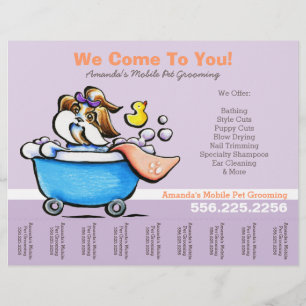 Flyer Folha de rasgo roxa móvel de Shih Tzu do Groomer