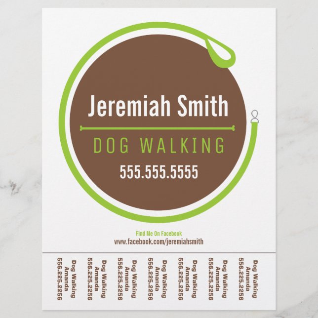 Flyer Folha de Rasgos Verdes do Loop de Leash Walker (Frente)