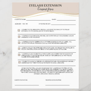 Flyer Formulário de Consentimento de Cílios bege e doura