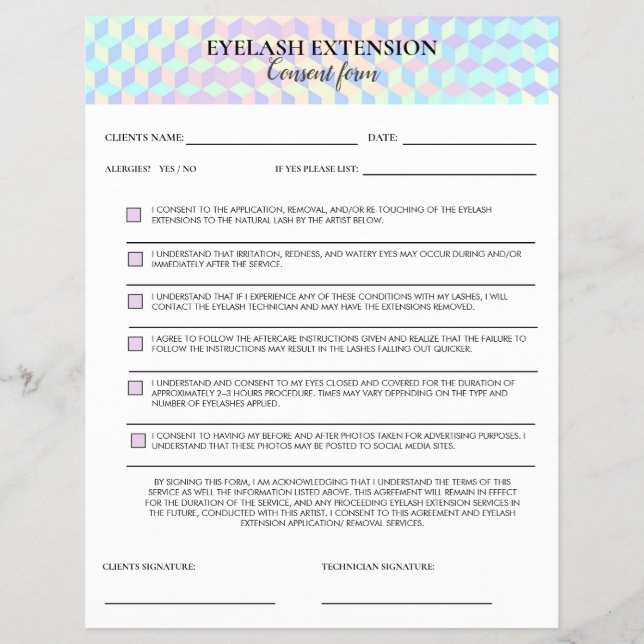Flyer Formulário de Consentimento de Cílios Holográficos (Frente)
