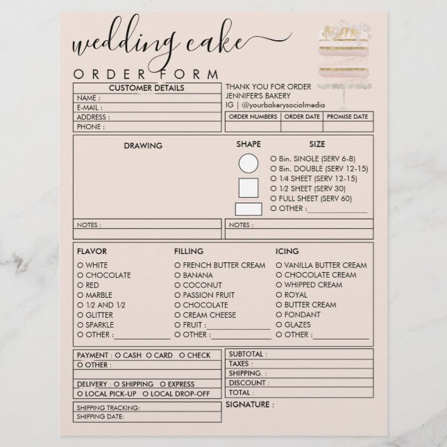 Flyer Formulário de Encomenda de Bolo de Boda de Creme R (Frente)