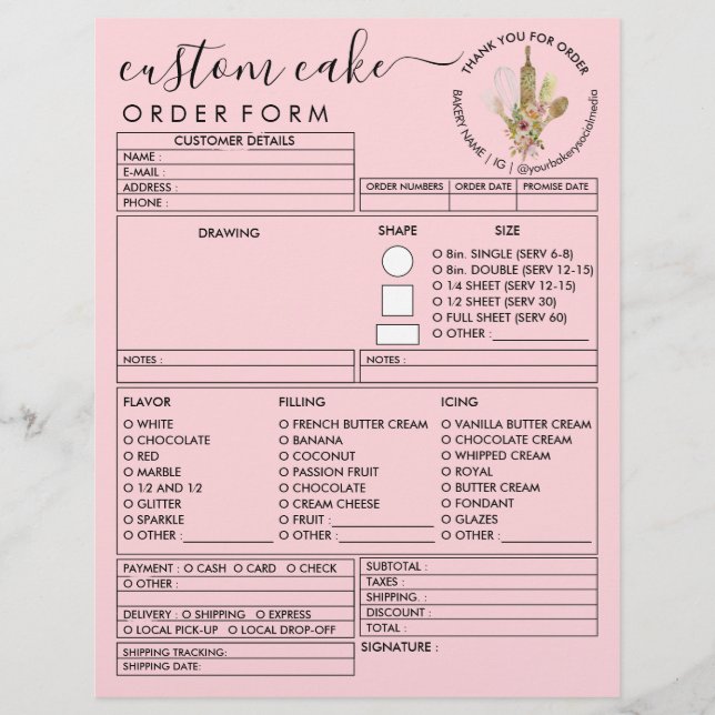 Flyer Formulário de Encomenda de Bolo de Padaria em Made (Frente)