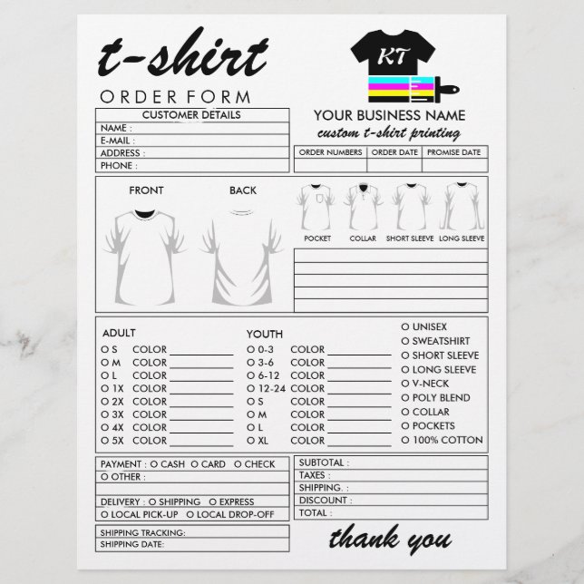 Flyer Formulário de Encomenda de Impressão de Camiseta d (Frente)