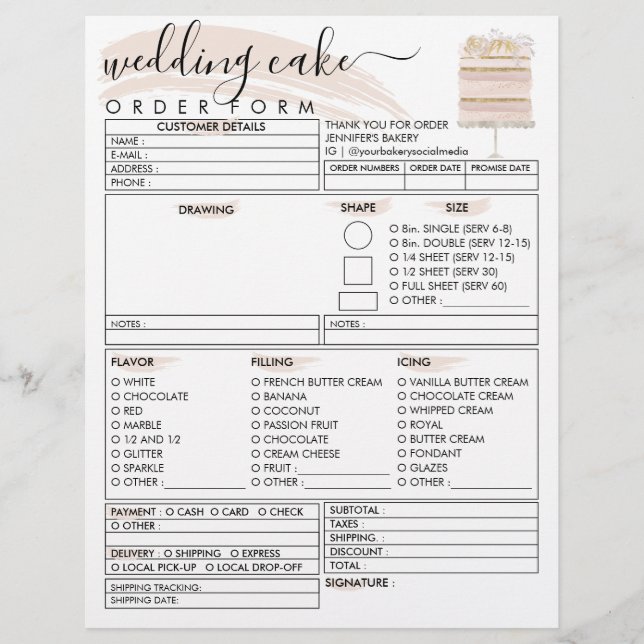 Flyer Formulário de Ordem de Bolo de Padaria de Aniversá (Frente)