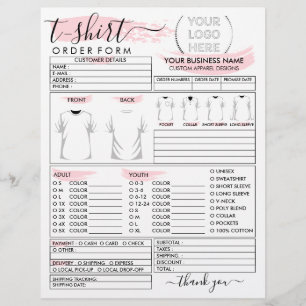 Flyer Formulário de pedido de Impressão de camiseta Roup