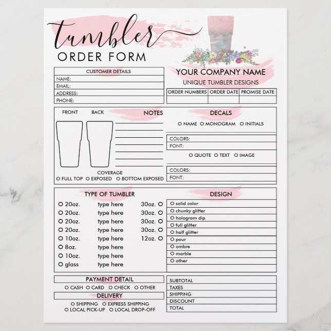 Flyer Formulário de pedido de Taça de Tumbler Mug Pincel (Frente)