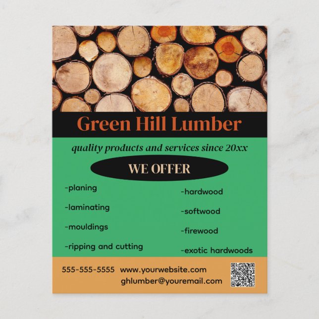 Flyer Fornecedor de madeira editável (Frente)