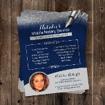 Flyer Foto azul do Marinho de brilho do prata portátil<br><div class="desc">Folhetos de Fotografias Azuis e Silver Glitter do Serviço Notário Móvel.</div>