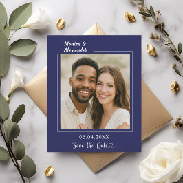 Flyer Foto azul marinho de casamento Save the Date