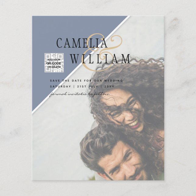 Flyer Foto BUDGET Salve a data BLUE QR Code RSVP (Frente)