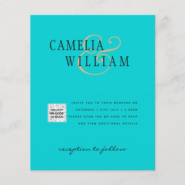 Flyer Foto: Convite QRCode RSVP Azul Teal (Frente)