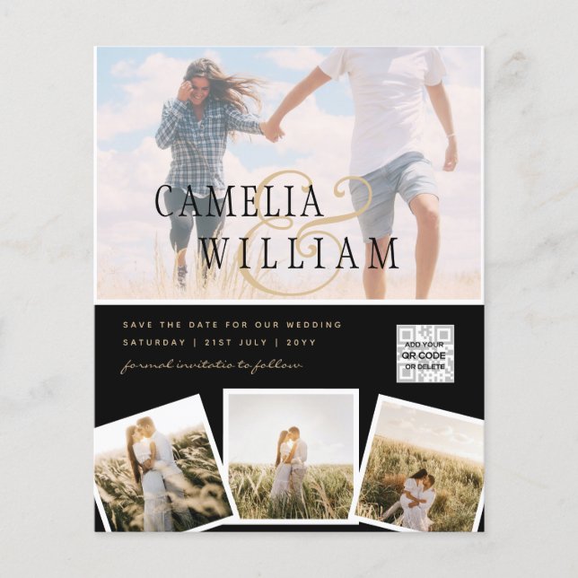 Flyer Foto de BUDGET Casamento Convite Salvar Data QR Có (Frente)