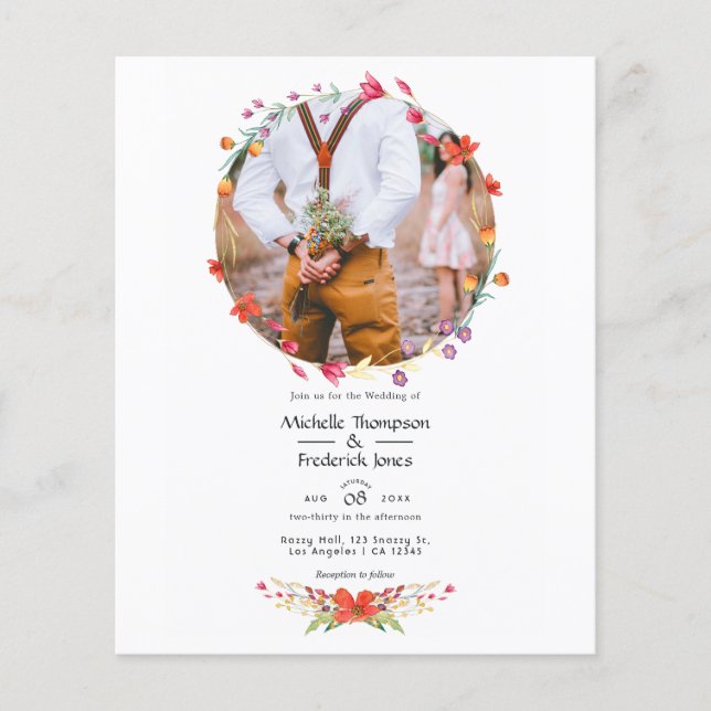 Flyer Foto de casamento de flores silvestres em aquarela (Frente)