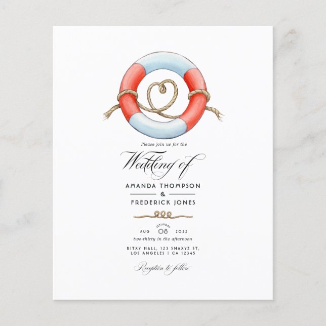 Flyer Foto de casamento náutico aquarela (Frente)