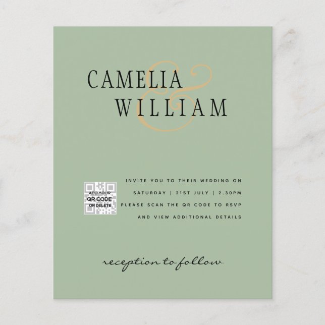 Flyer Foto de Convite QRCode RSVP Sage Green (Frente)