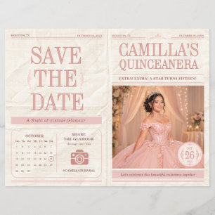 Flyer Foto de Jornal Antigo para Quinceañera Save the Da
