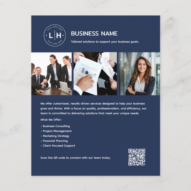 Flyer Foto de logotipo personalizado QR Professional Blu (Frente)