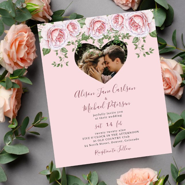 Flyer Foto de orçamento coração cor-de-rosa, casamento f (Criador carregado)