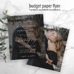 Flyer Foto de orçamento do convite para casamento negro<br><div class="desc">Elegante e simples, mínimo e escuro, barato personalizado foto transparente de baixo orçamento, modelo preto, convite de casamento folheto com um clássico roteiro de caligrafia na moda. Fácil de personalizar com seus detalhes e foto! O convite é adequado para casamentos formais modernos. LEIA ISTO ANTES DE COMPRAR! Este é um...</div>