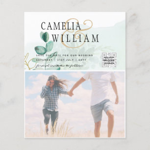 Flyer FOTO DO BUDGET Greenery Casamento Salvar a Data QR