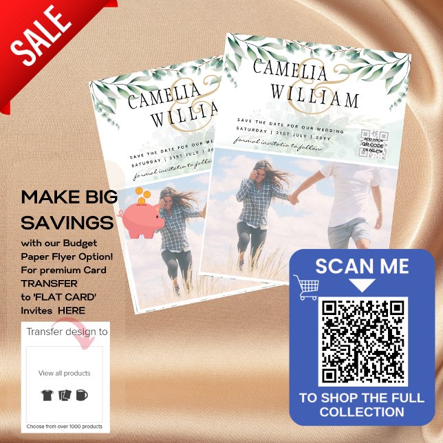 Flyer FOTO DO BUDGET Greenery Casamento Salvar a Data QR (Criador carregado)