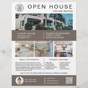 Flyer Foto do logotipo do Real Estate Open House QR