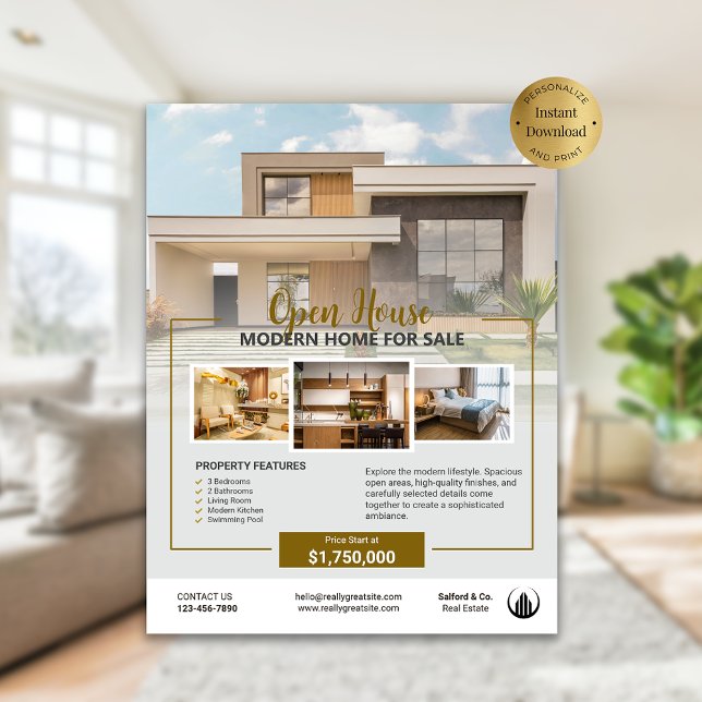 Flyer Foto do logotipo Imobiliário Modelo (Logo Photo Real Estate Open House Template Flyer)