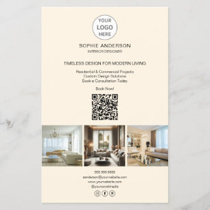 Flyer Foto do logotipo moderno QR Cream Professional Bus