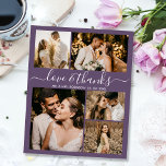 Flyer Foto Do Orçamento Casamento De Colagem Obrigado Ma<br><div class="desc">Colagem de Fotos 5 do Casamento Púrpura da Elegante de Orçamento Obrigado personalizado barato com baixo orçamento. Obrigado de casamento moderno você modelo com cinco (5) fotos na frente e uma (1) foto na parte de trás. Na frente de um roteiro tipográfico "Amor e obrigados" em um tipo de letra...</div>