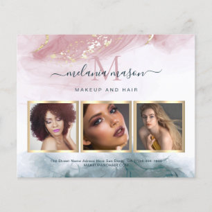 Flyer Foto em Aquarela Azul Bege Dourado Tinta Álcool