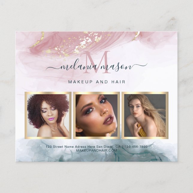 Flyer Foto em Aquarela Azul Bege Dourado Tinta Álcool (Frente)