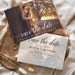 Flyer Foto moderna de orçamento Salve a Data Manuscrita<br><div class="desc">Casamento de Orçamento Manuscrito Salve os Cartões de Data que têm uma foto na frente e atrás. Os cartões Save the Date Fall, Autumn, Winter, Primavera ou Summer contêm uma tipografia moderna escrita cursiva escrita escrita escrita escrita escrita escrita escrita escrita com corações que são elegantes, simples e modernos para...</div>