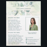 Flyer Foto Moderna Greenery Eucalyptus Elegante Russo<br><div class="desc">Folheto de negócios elegante com seu nome entre uma borda superior e inferior de folhas de eucalipto e verde com uma dica de azul, sobre uma lavagem a aquarela pastel. Use a modelo para adicionar sua foto e biografia. Este folheto de estilo rústico é excelente para um novo agente imobiliário/corretor...</div>