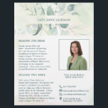 Flyer Foto Moderna Greenery Eucalyptus Elegante Russo<br><div class="desc">Folheto de negócios elegante com seu nome entre uma borda superior e inferior de folhas de eucalipto e verde com uma dica de azul, sobre uma lavagem a aquarela pastel. Use a modelo para adicionar sua foto e biografia. Este folheto de estilo rústico é excelente para um novo agente imobiliário/corretor...</div>