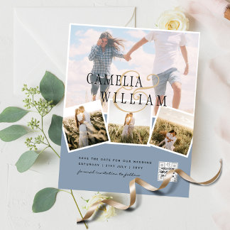 Flyer FOTO ORÇAMENTAL Salvar a Data Dusty Blue QR code