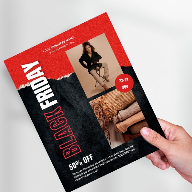 Flyer Foto personalizada - Promoção do produto Red Black (Custom Photo Red Black Friday Product Promo Flyer)